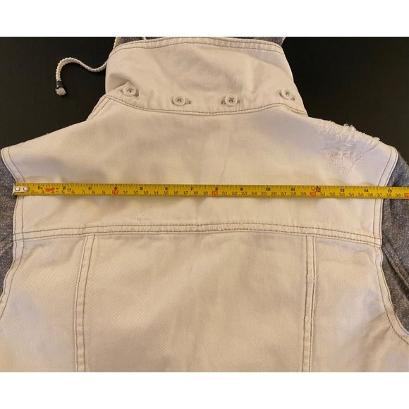 Free People Distressed Denim Jacket Women Small French Terry Removeable Hoodie - Picture 16 of 16